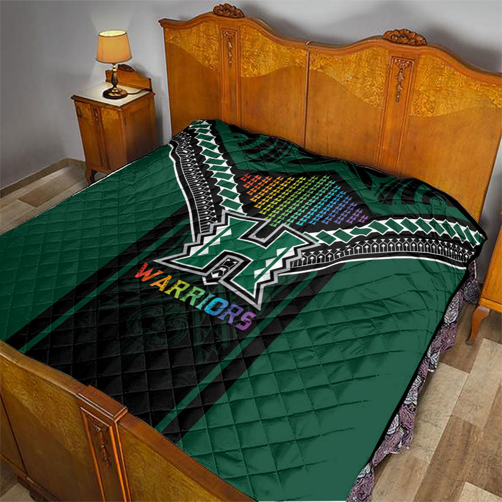 Hawaii Warriors Football Quilt Rainbow Kakau Pattern Black