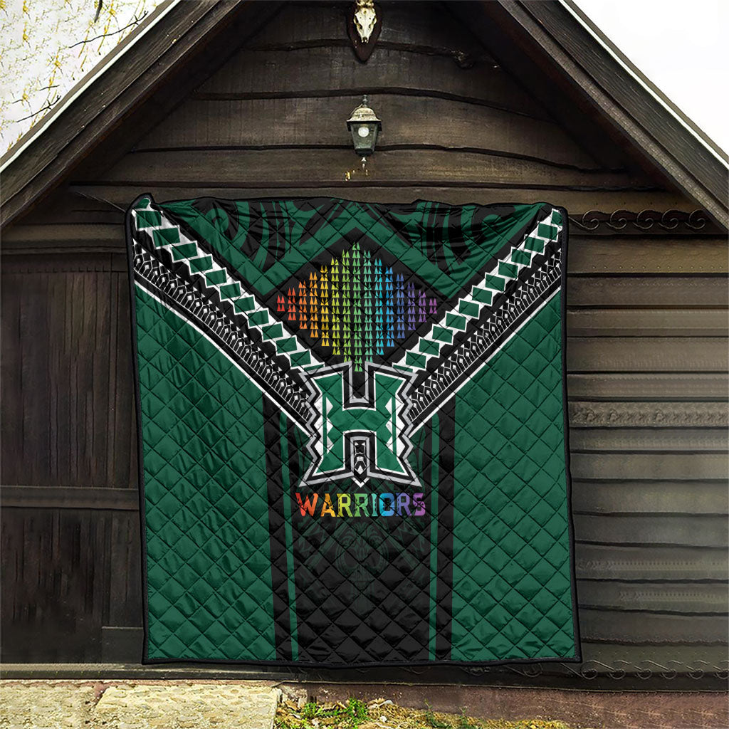 Hawaii Warriors Football Quilt Rainbow Kakau Pattern Black