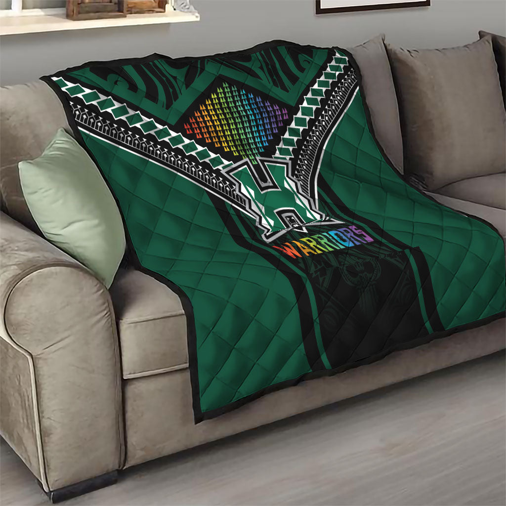 Hawaii Warriors Football Quilt Rainbow Kakau Pattern Black