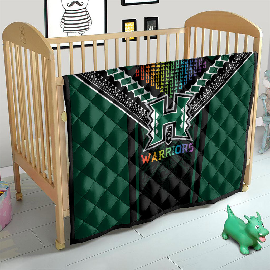 Hawaii Warriors Football Quilt Rainbow Kakau Pattern Black