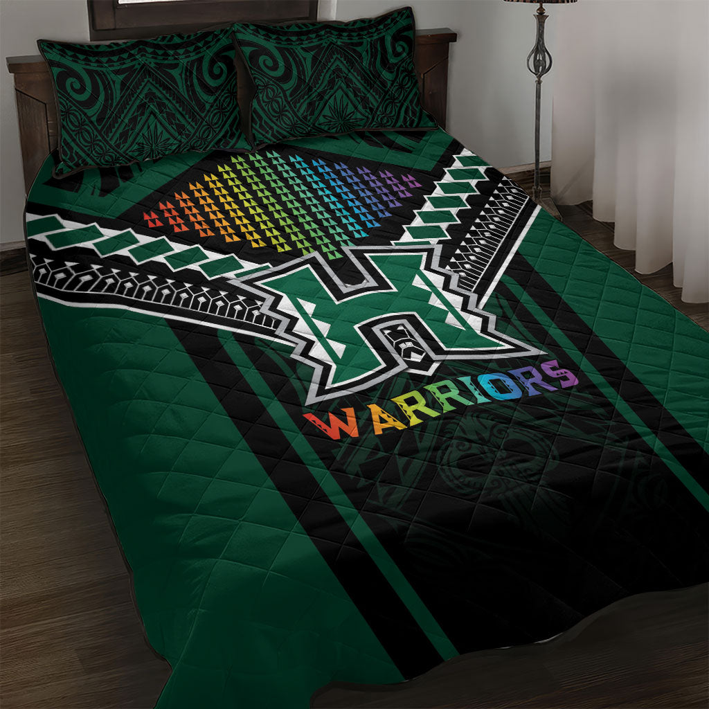 Hawaii Warriors Football Quilt Bed Set Rainbow Kakau Pattern Black