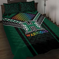 Hawaii Warriors Football Quilt Bed Set Rainbow Kakau Pattern Black