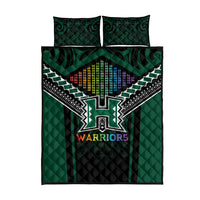 Hawaii Warriors Football Quilt Bed Set Rainbow Kakau Pattern Black