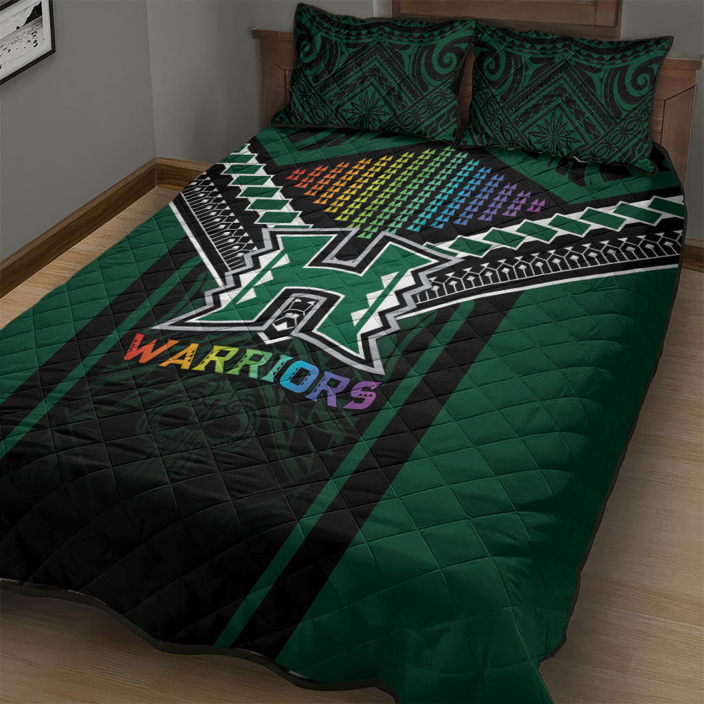 Hawaii Warriors Football Quilt Bed Set Rainbow Kakau Pattern Black