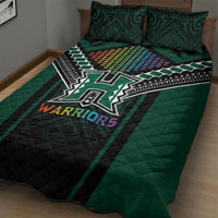 Hawaii Warriors Football Quilt Bed Set Rainbow Kakau Pattern Black