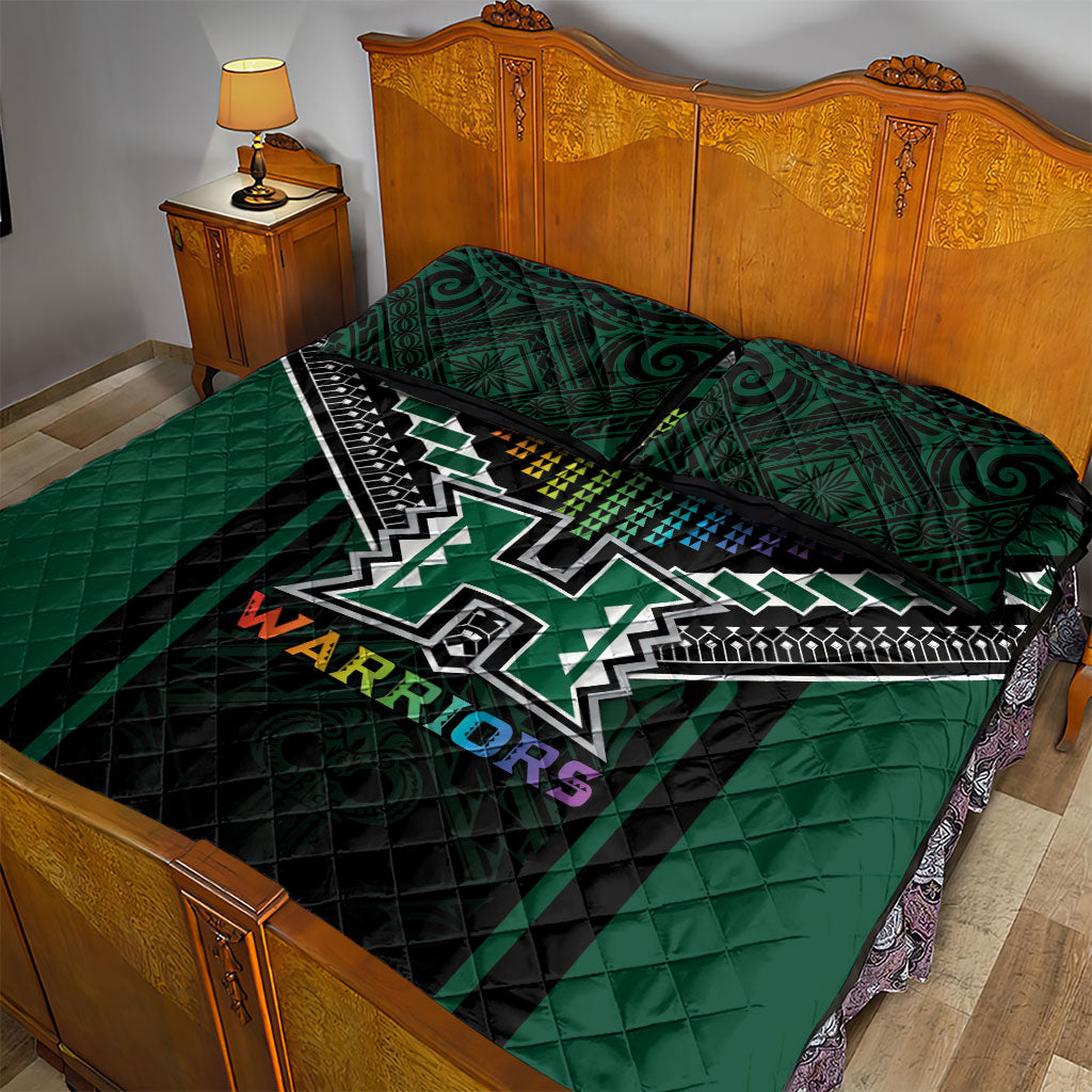 Hawaii Warriors Football Quilt Bed Set Rainbow Kakau Pattern Black
