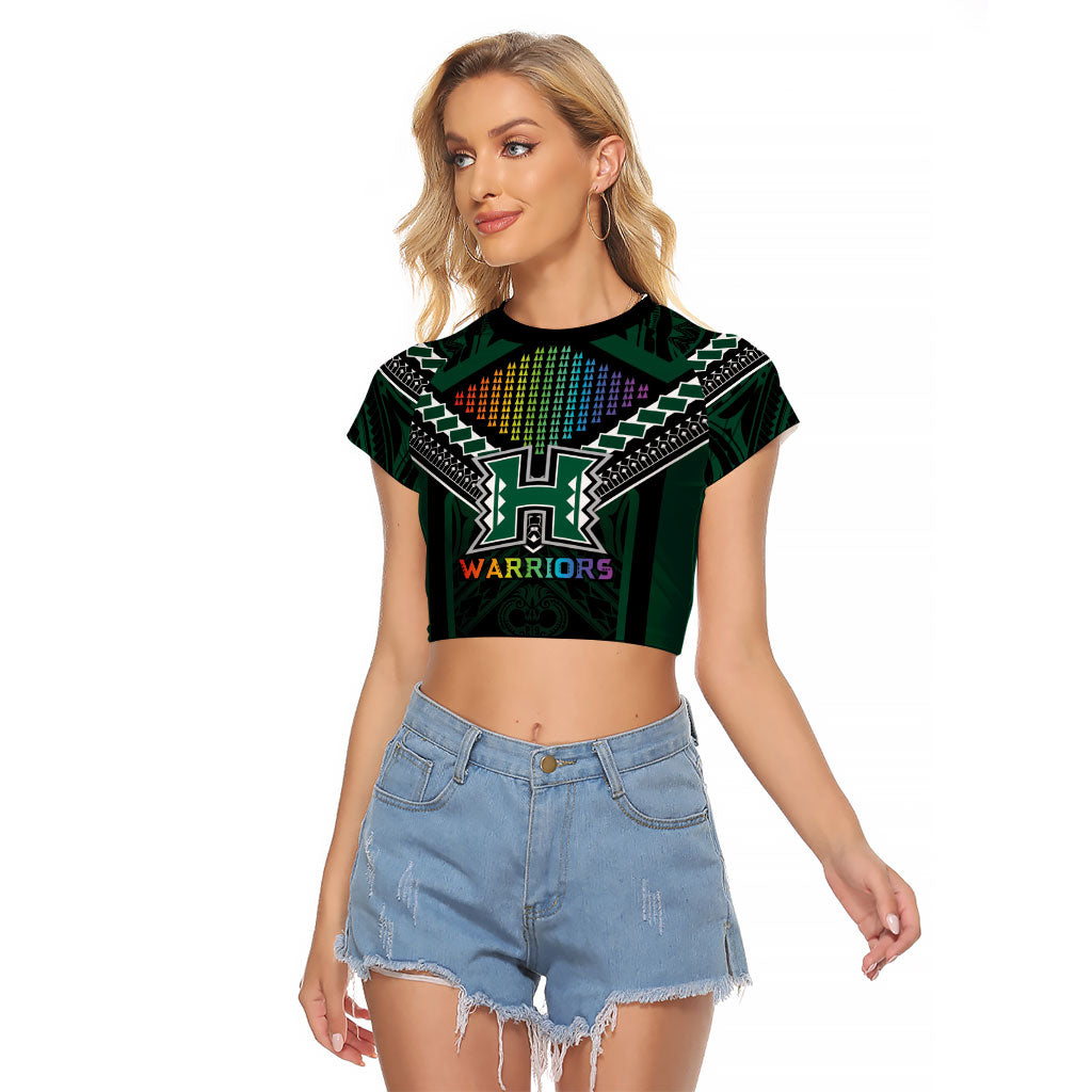 Custom Hawaii Warriors Football Raglan Cropped T Shirt Rainbow Kakau Pattern Black LT05 Female Black - Polynesian Pride