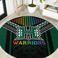 Hawaii Warriors Football Round Carpet Rainbow Kakau Pattern Black