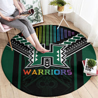 Hawaii Warriors Football Round Carpet Rainbow Kakau Pattern Black