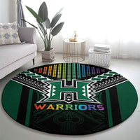 Hawaii Warriors Football Round Carpet Rainbow Kakau Pattern Black