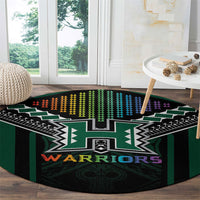 Hawaii Warriors Football Round Carpet Rainbow Kakau Pattern Black
