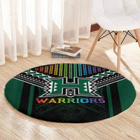 Hawaii Warriors Football Round Carpet Rainbow Kakau Pattern Black