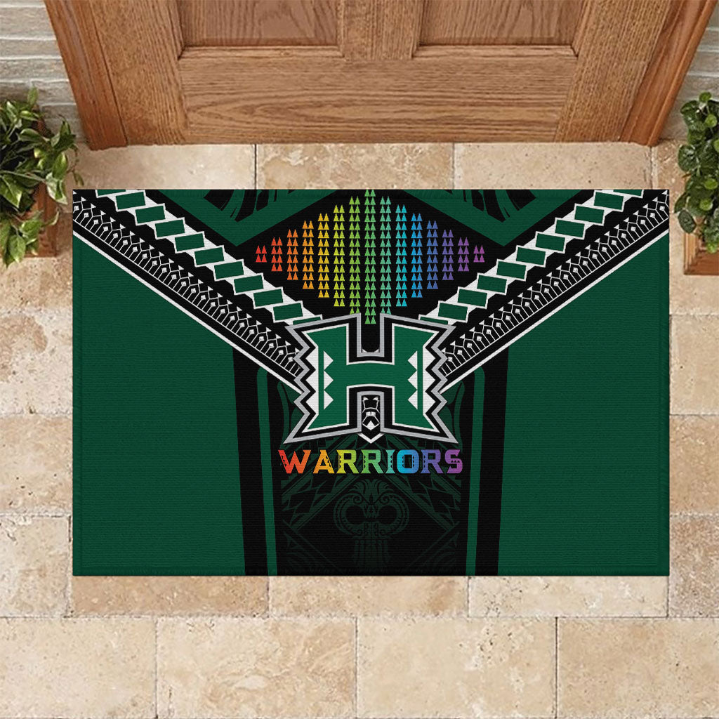 Hawaii Warriors Football Rubber Doormat Rainbow Kakau Pattern Black