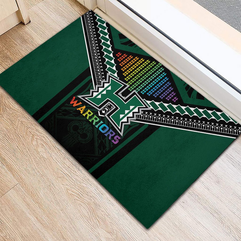 Hawaii Warriors Football Rubber Doormat Rainbow Kakau Pattern Black