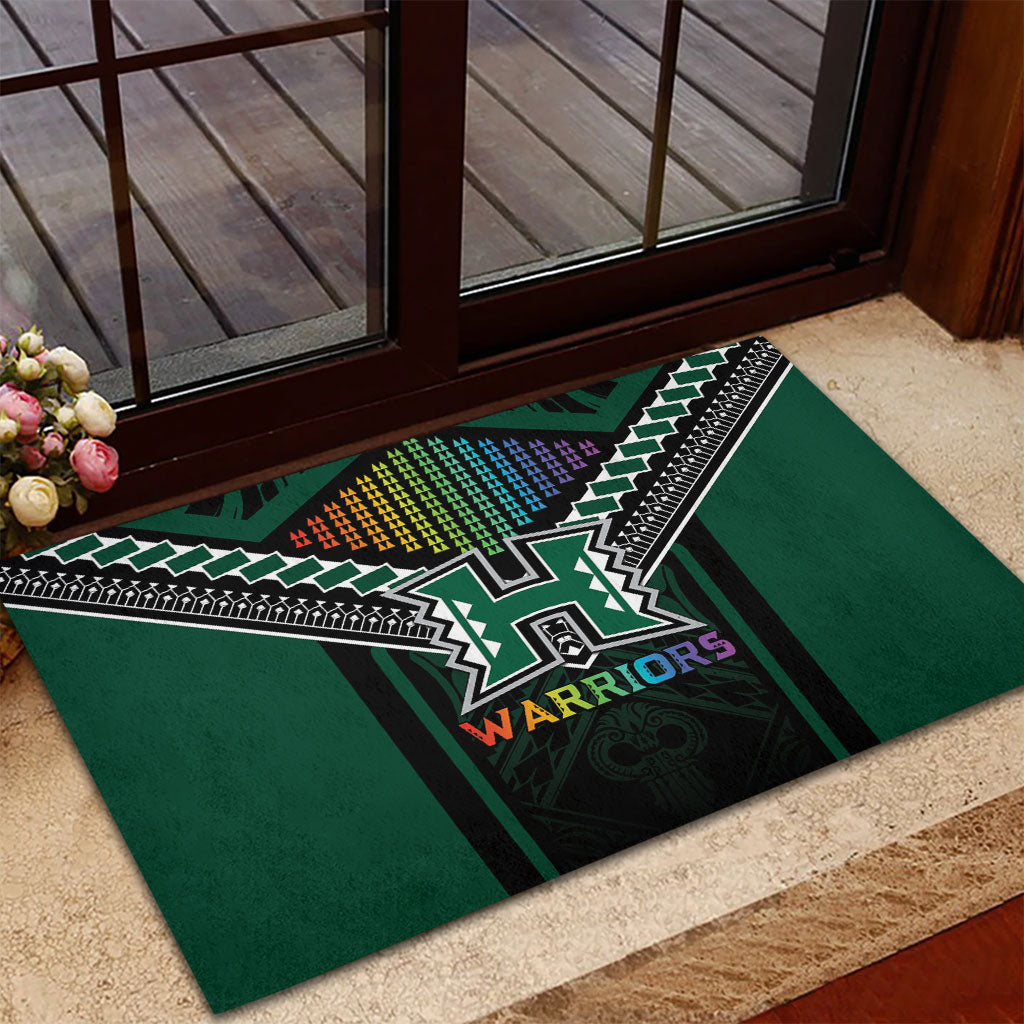 Hawaii Warriors Football Rubber Doormat Rainbow Kakau Pattern Black