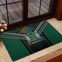Hawaii Warriors Football Rubber Doormat Rainbow Kakau Pattern Black