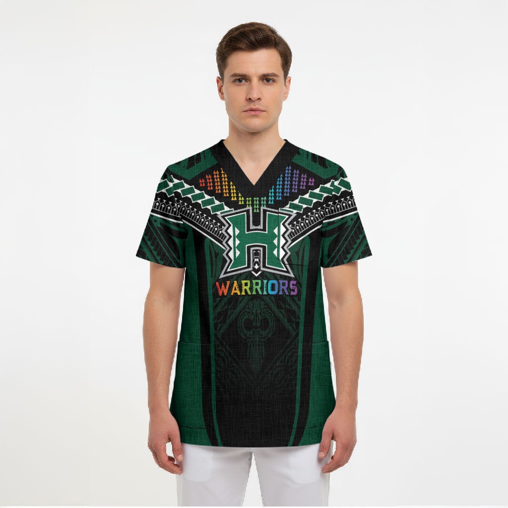 Custom Hawaii Warriors Football Scrub Top Rainbow Kakau Pattern Black
