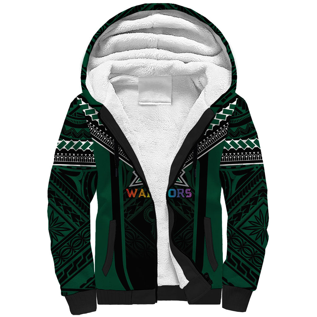 Custom Hawaii Warriors Football Sherpa Hoodie Rainbow Kakau Pattern Black LT05 Unisex Black - Polynesian Pride
