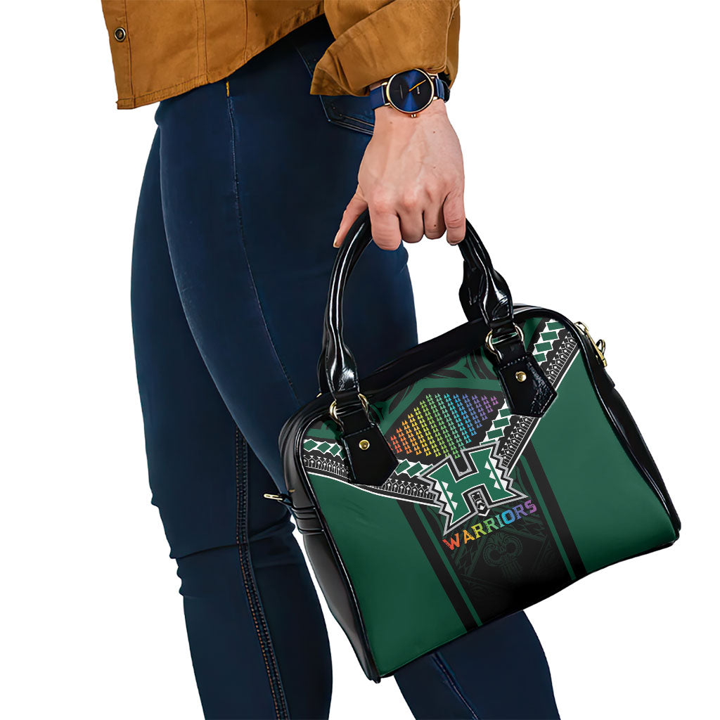 Hawaii Warriors Football Shoulder Handbag Rainbow Kakau Pattern Black