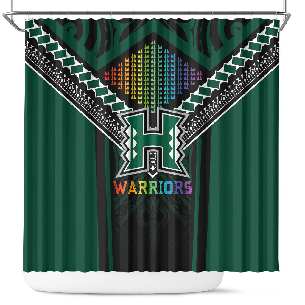 Hawaii Warriors Football Shower Curtain Rainbow Kakau Pattern Black