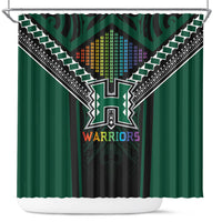 Hawaii Warriors Football Shower Curtain Rainbow Kakau Pattern Black