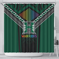 Hawaii Warriors Football Shower Curtain Rainbow Kakau Pattern Black