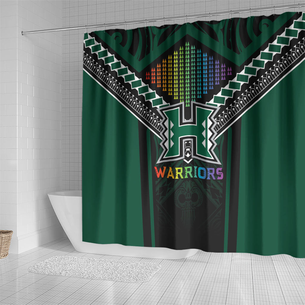 Hawaii Warriors Football Shower Curtain Rainbow Kakau Pattern Black