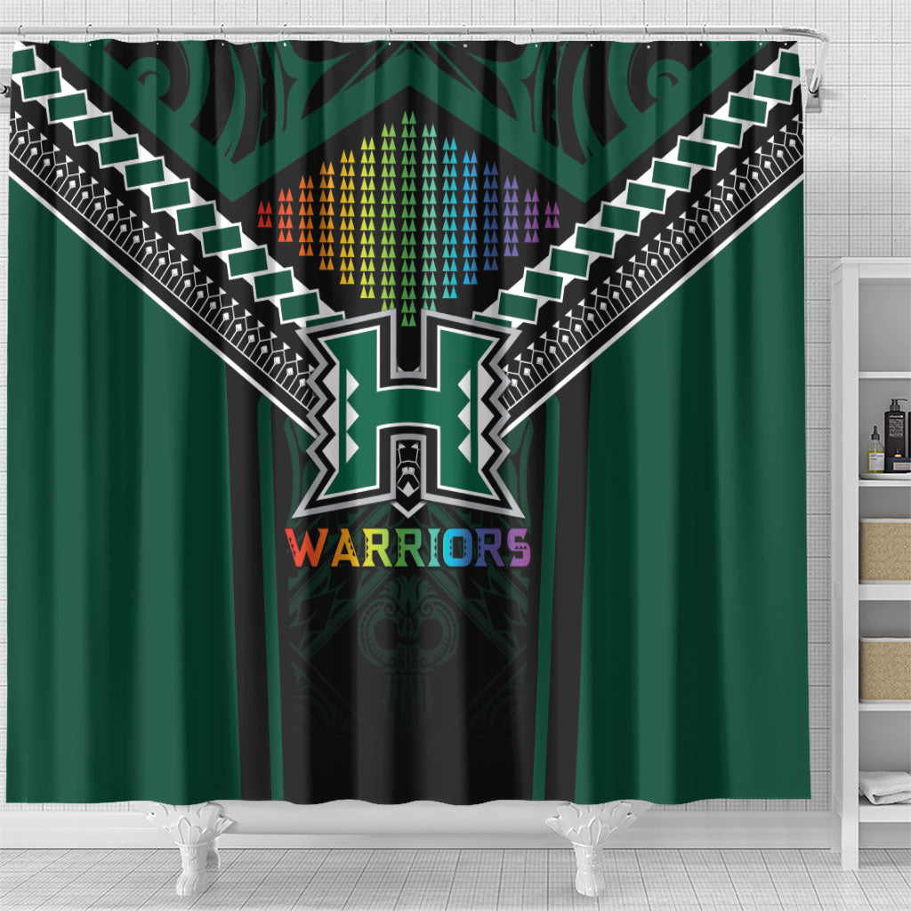 Hawaii Warriors Football Shower Curtain Rainbow Kakau Pattern Black