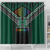 Hawaii Warriors Football Shower Curtain Rainbow Kakau Pattern Black