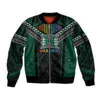 Custom Hawaii Warriors Football Sleeve Zip Bomber Jacket Rainbow Kakau Pattern Black