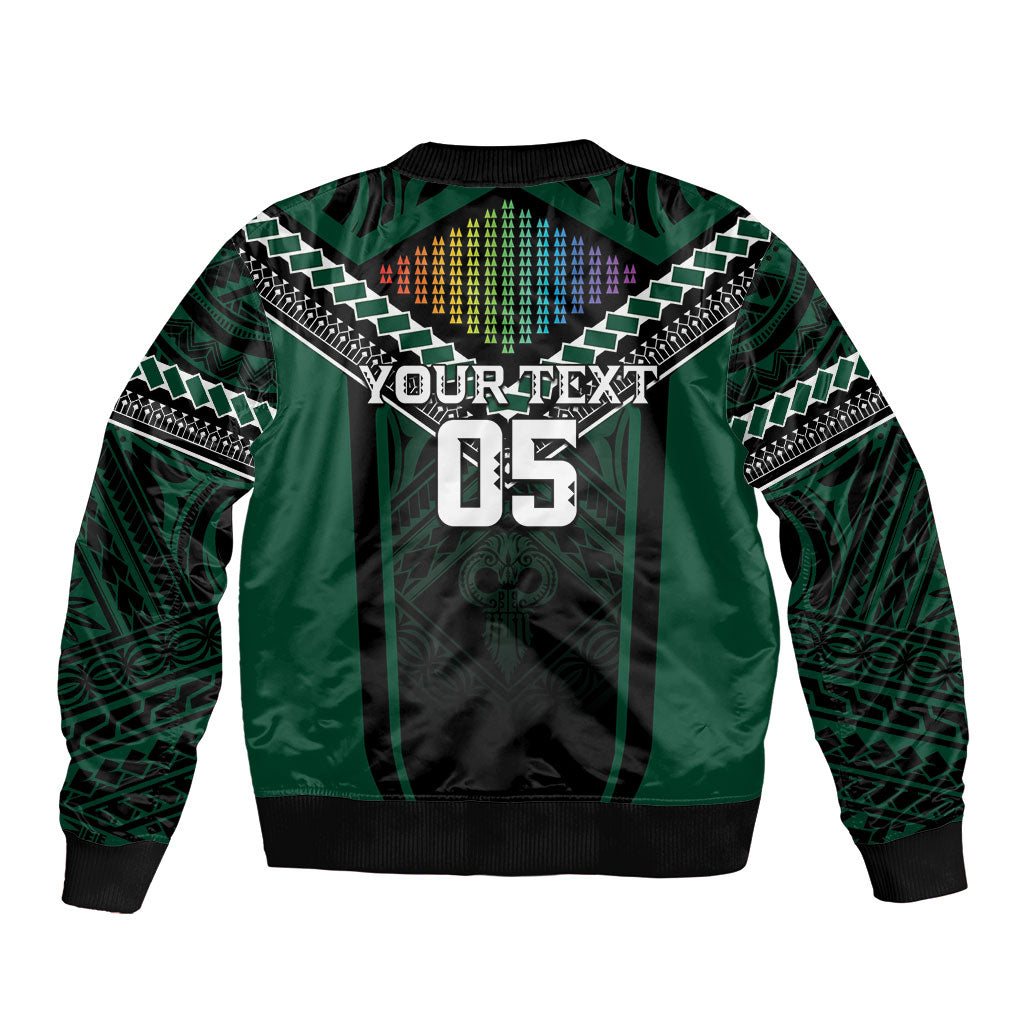 Custom Hawaii Warriors Football Sleeve Zip Bomber Jacket Rainbow Kakau Pattern Black