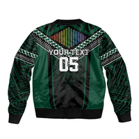 Custom Hawaii Warriors Football Sleeve Zip Bomber Jacket Rainbow Kakau Pattern Black