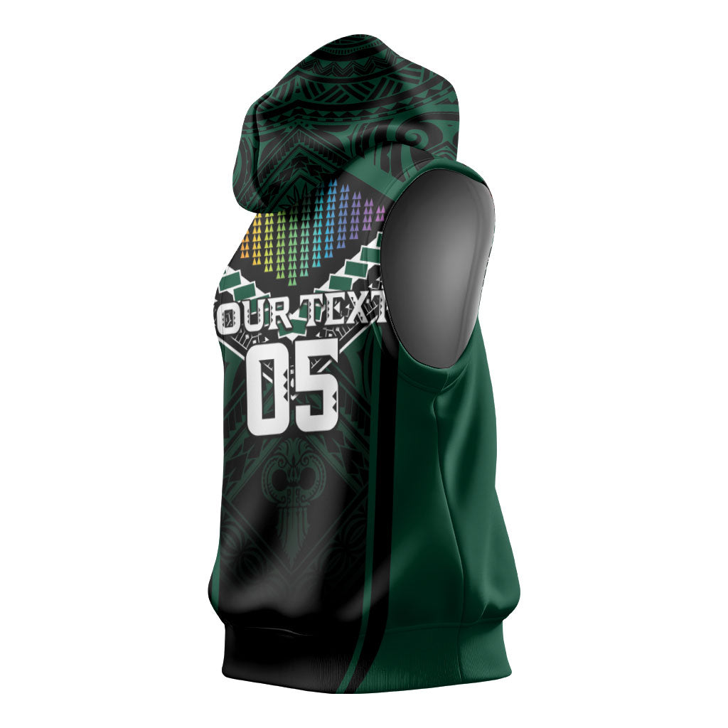 Custom Hawaii Warriors Football Sleeveless Hoodie Rainbow Kakau Pattern Black LT05 - Polynesian Pride