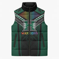 Custom Hawaii Warriors Football Sleeveless Puffer Jacket Rainbow Kakau Pattern Black
