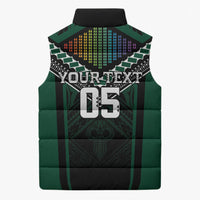 Custom Hawaii Warriors Football Sleeveless Puffer Jacket Rainbow Kakau Pattern Black