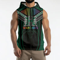 Custom Hawaii Warriors Football Sleeveless Zip Hoodie Rainbow Kakau Pattern Black LT05 - Polynesian Pride