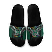 Hawaii Warriors Football Slide Sandals Rainbow Kakau Pattern Black