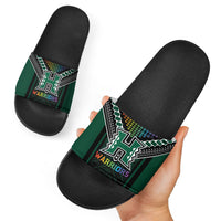 Hawaii Warriors Football Slide Sandals Rainbow Kakau Pattern Black
