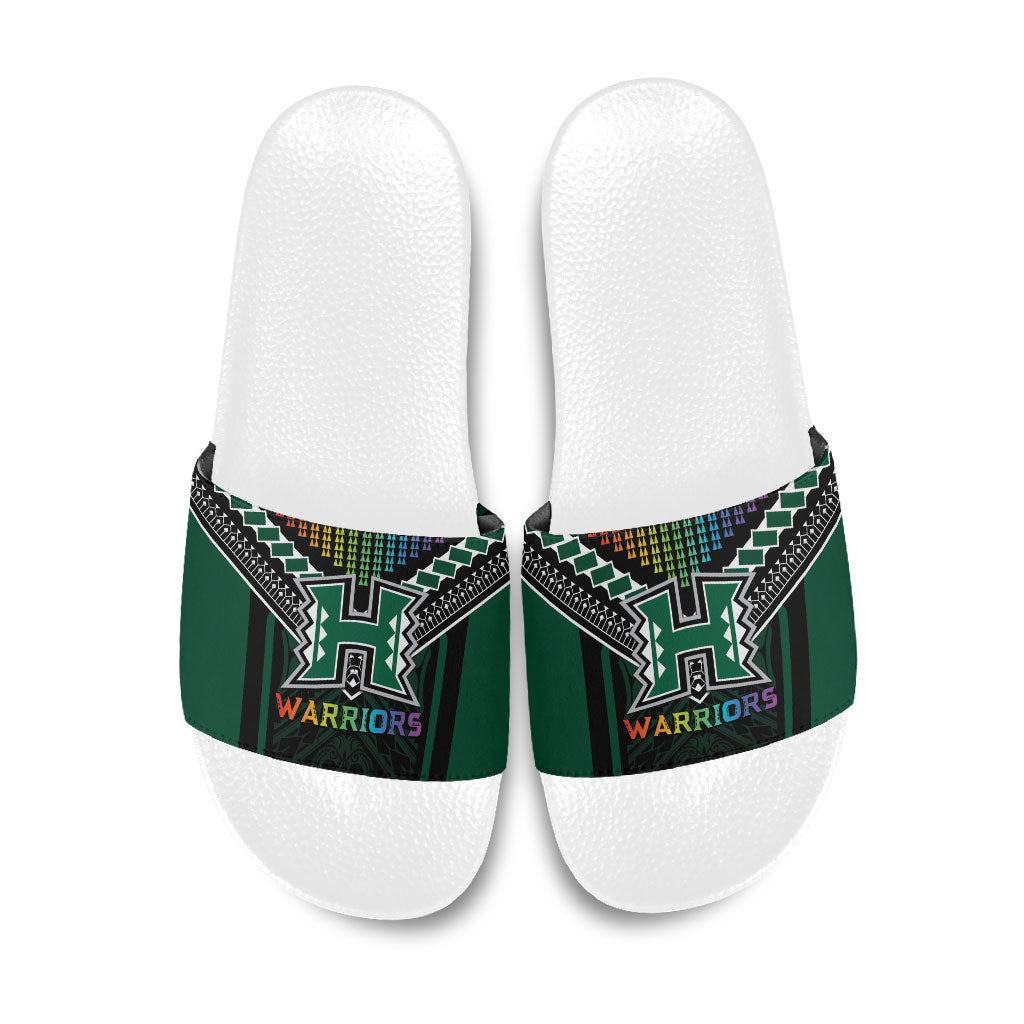 Hawaii Warriors Football Slide Sandals Rainbow Kakau Pattern Black