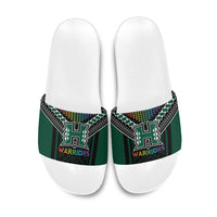 Hawaii Warriors Football Slide Sandals Rainbow Kakau Pattern Black