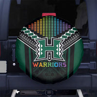 Hawaii Warriors Football Spare Tire Cover Rainbow Kakau Pattern Black