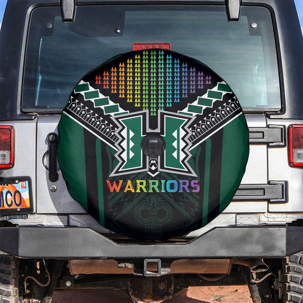 Hawaii Warriors Football Spare Tire Cover Rainbow Kakau Pattern Black