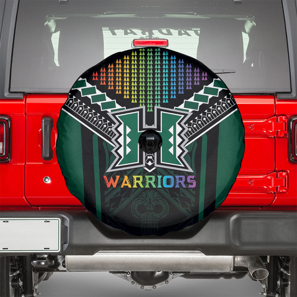 Hawaii Warriors Football Spare Tire Cover Rainbow Kakau Pattern Black