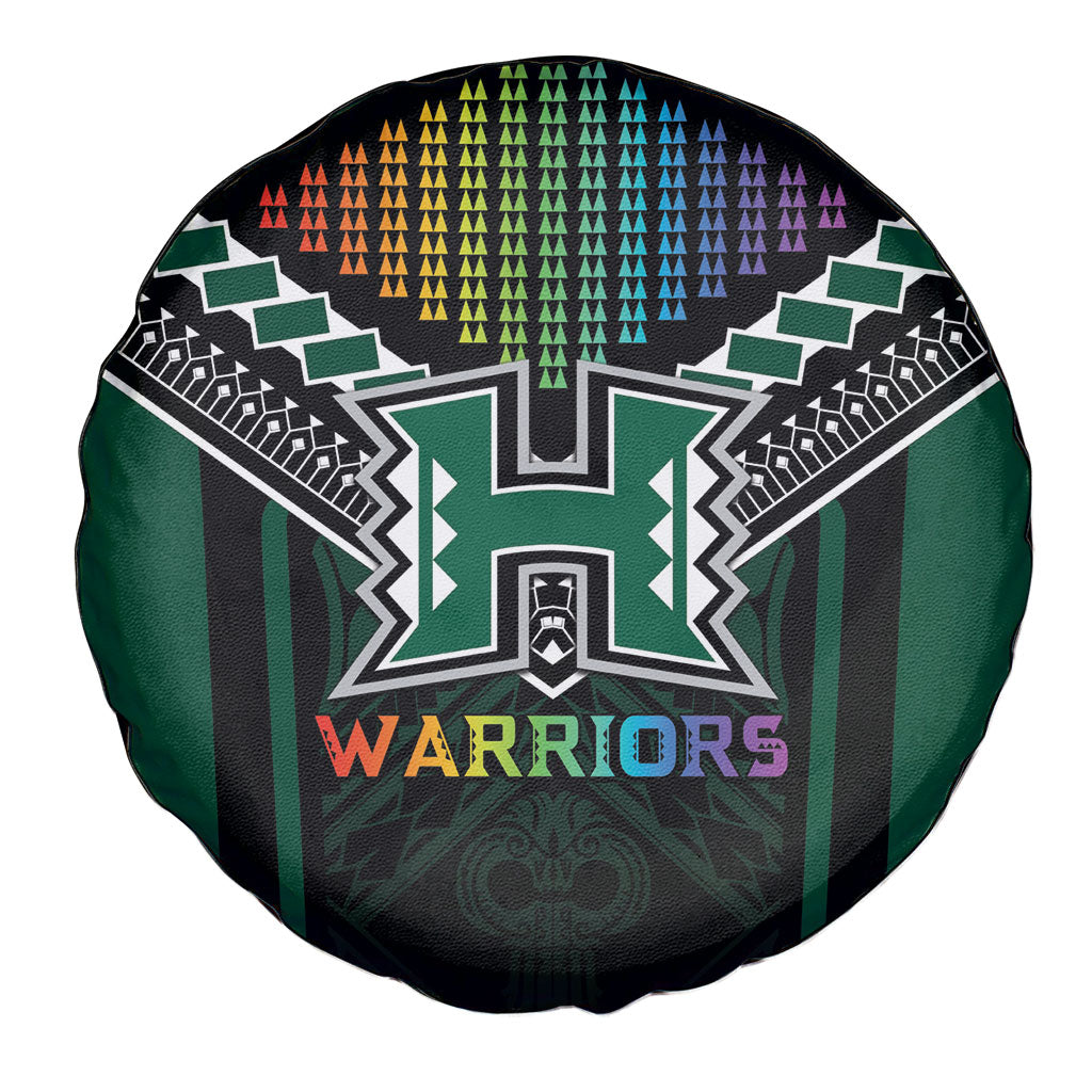 Hawaii Warriors Football Spare Tire Cover Rainbow Kakau Pattern Black