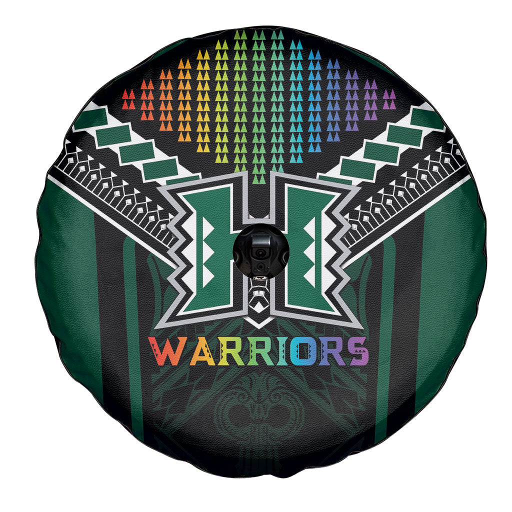 Hawaii Warriors Football Spare Tire Cover Rainbow Kakau Pattern Black
