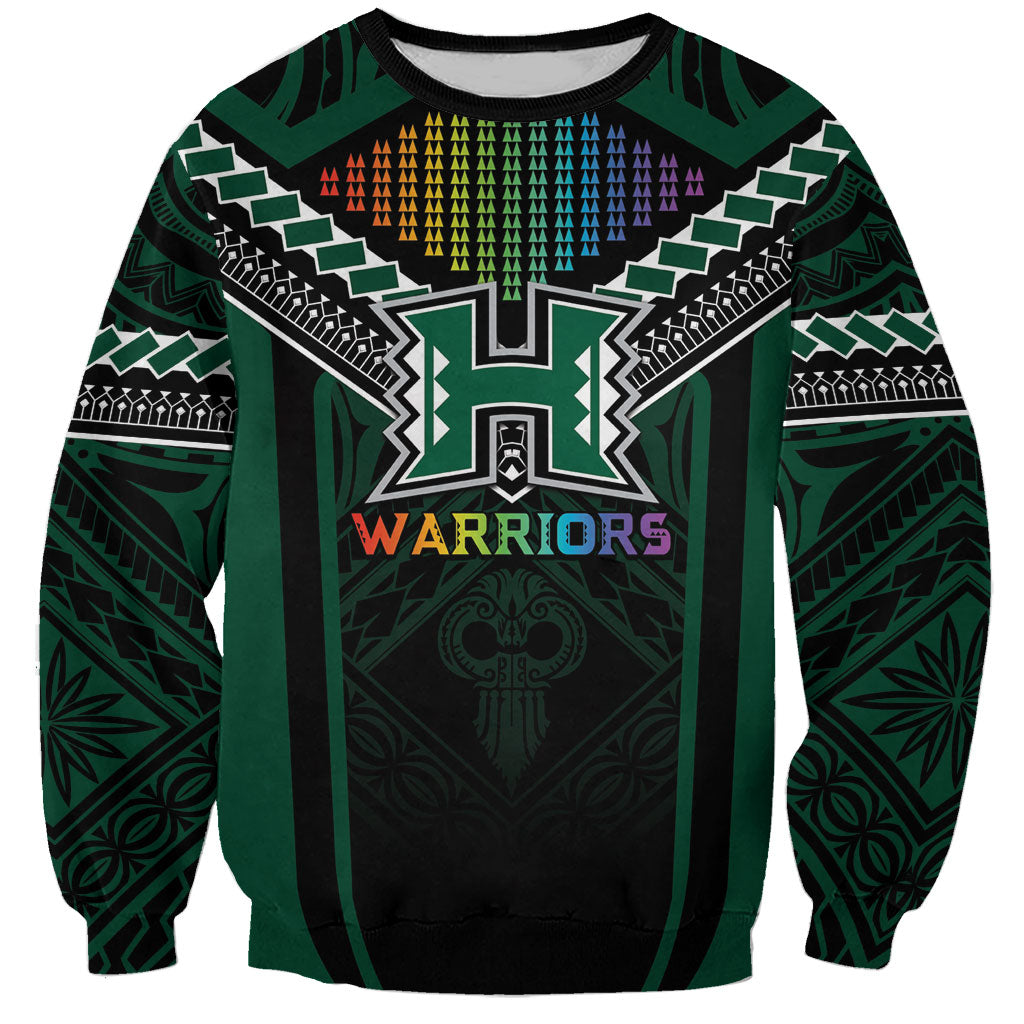 Custom Hawaii Warriors Football Sweatshirt Rainbow Kakau Pattern Black