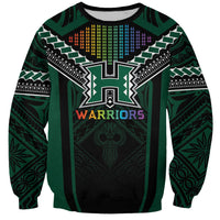 Custom Hawaii Warriors Football Sweatshirt Rainbow Kakau Pattern Black