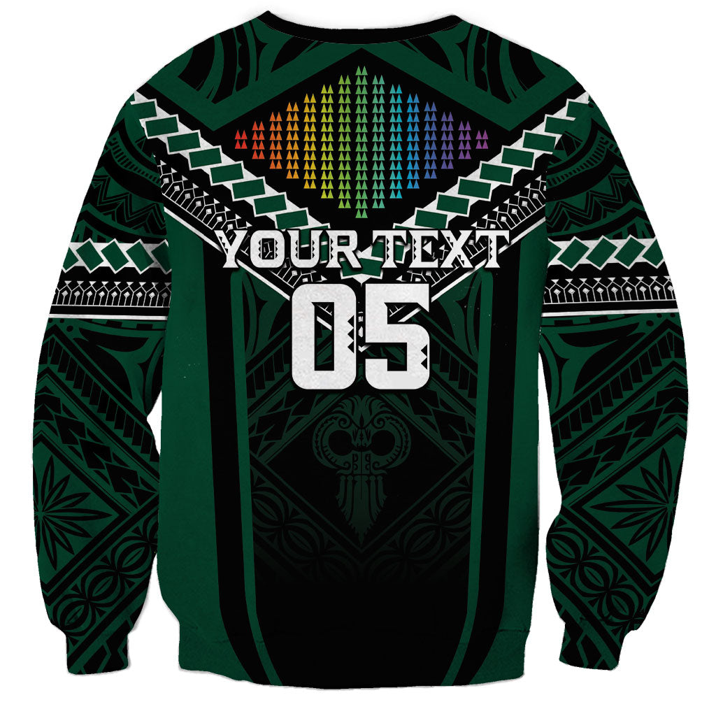 Custom Hawaii Warriors Football Sweatshirt Rainbow Kakau Pattern Black