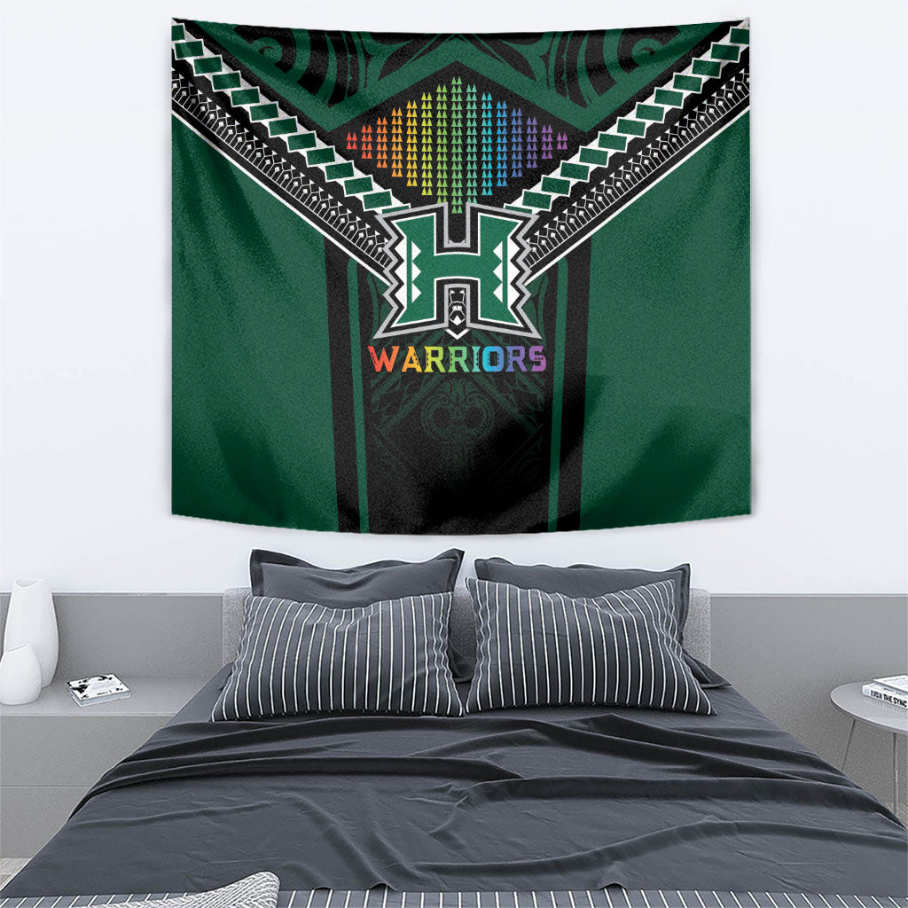 Hawaii Warriors Football Tapestry Rainbow Kakau Pattern Black