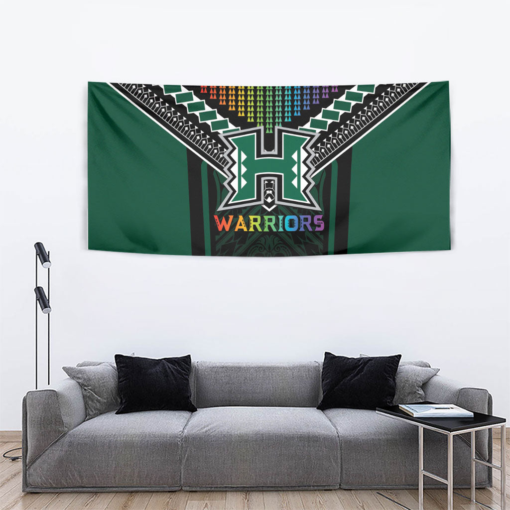 Hawaii Warriors Football Tapestry Rainbow Kakau Pattern Black